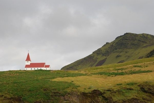Church on hill in Vík
