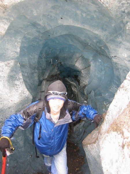 Climbing out of an ice cave