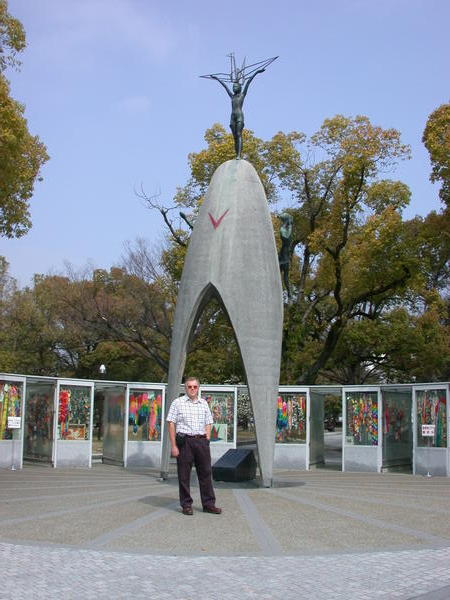 Childrens memorial with origami cranes