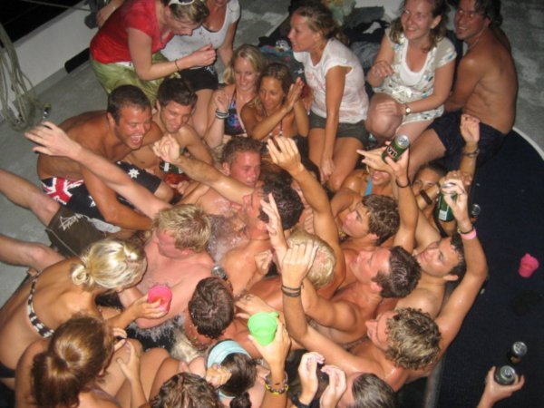We broke the record and got 30 people in the hot tub on the boat!