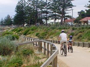 Riding along the foreshore bike path