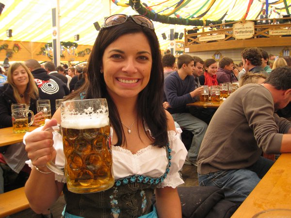 Andrea with her beer