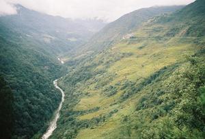 The Mangde Chhu river far below the road