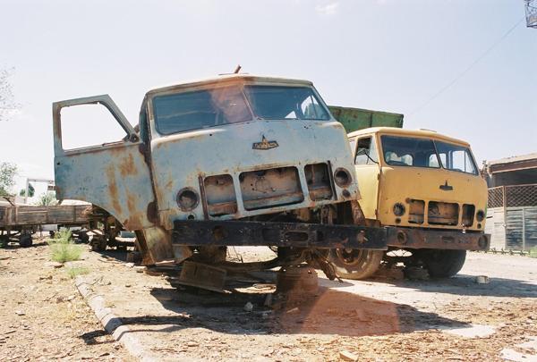 MAZ trucks at a Nukus scrapyard