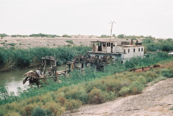 Abandoned canal digging vessel