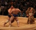 Strongman Wakanosato (ME8) finishes off Tamakasuga (ME9)
