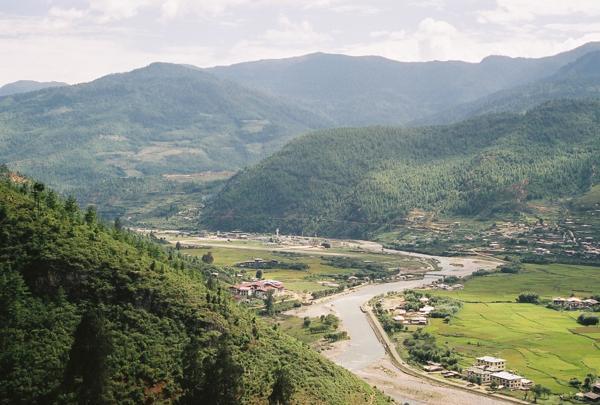 Paro Airport in the distance