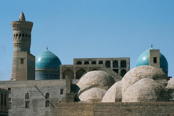 The twin domes of the Mir-i-Arab medressah...