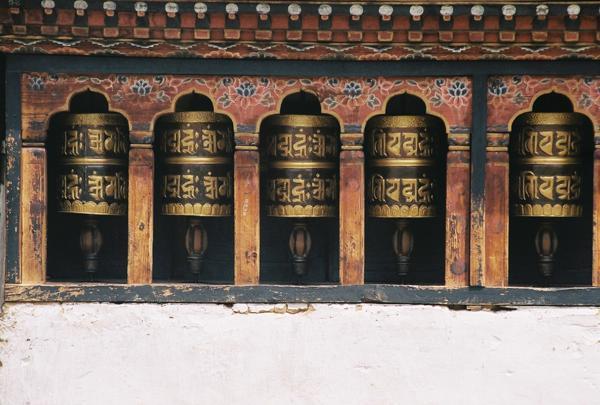 Prayer wheels at the Changangkha Lhakhang