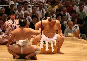 Yokozuna Asashoryu performs the dohyo-iri