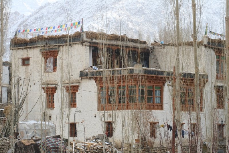 Traditional houses with prayer flags