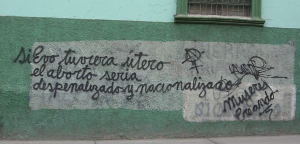 An abortion slogan against Evo Morales.