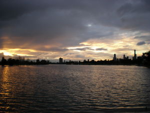 Sunset over a boating lake, Melb