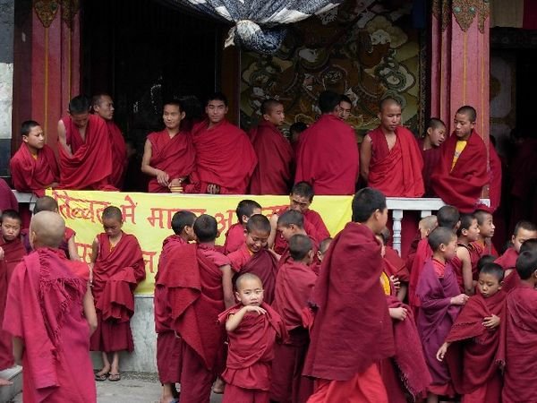 Monks about to enter temple