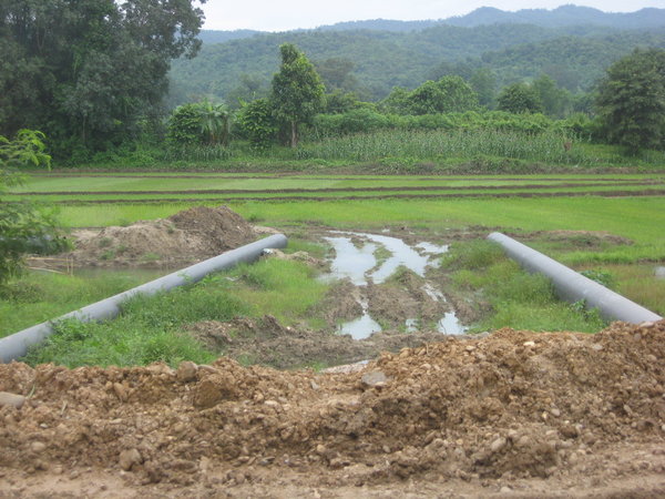 The gas pipeline running through the terraces