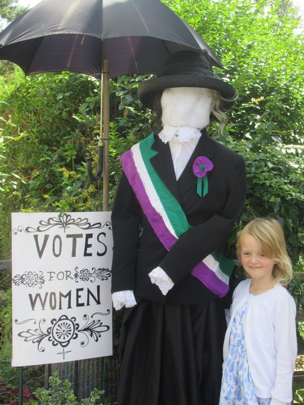 suffragette scarecrow in Meifod