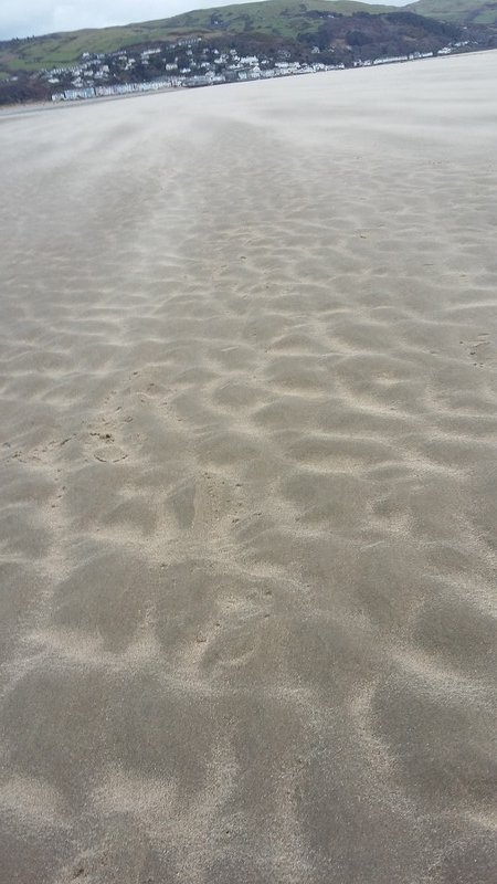 the sand was blowing across the surface of the beach