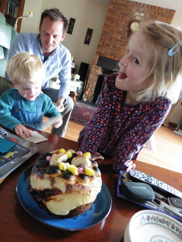 we took Great grandad a burnt and melted simnel cake!