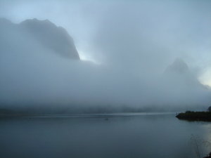 Morning mist in Milford Sound
