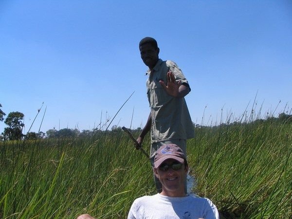 Matt being poled from behind! Okavango delta