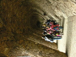 Kids walking through the Gaudi designed wave hallway