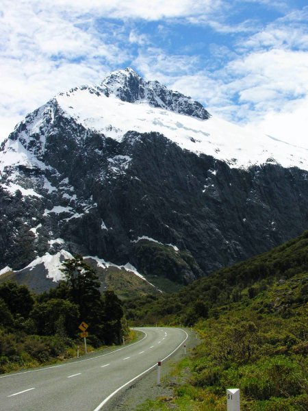 Mountain and road to milford sound