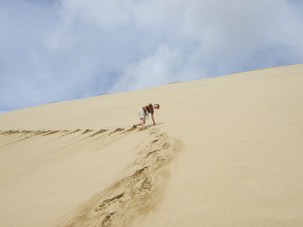 Sal struggling down the beast of a sand dune!