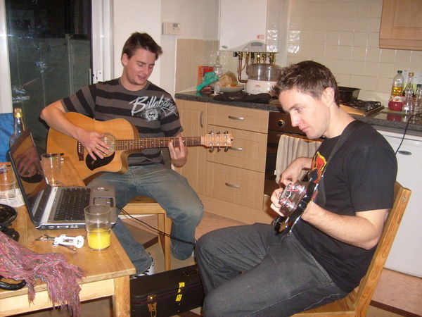 Tom and Sean jamming in the kitchen