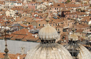 Venice roof tops and one of the steeples of St. Marks Basilica