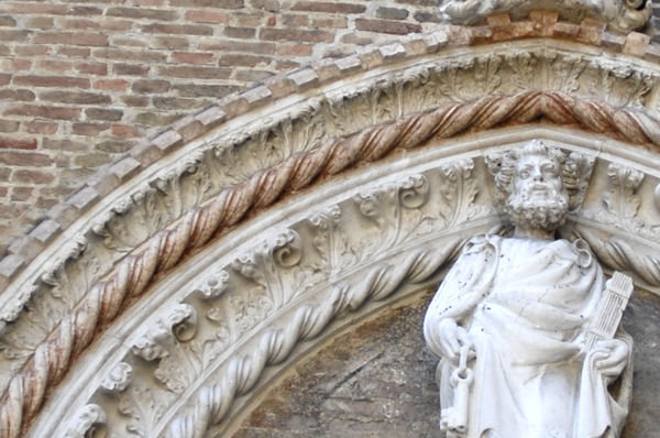 Detail on the front of Frari Church entrance