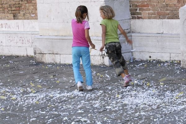 Kids playing in the confetti swirl
