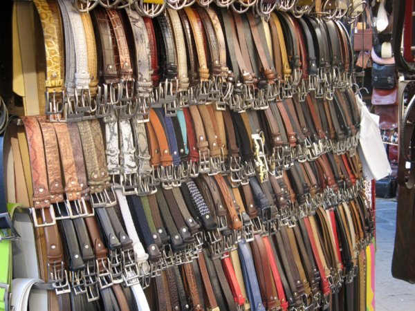 Fine Italian made leather belts in the open market