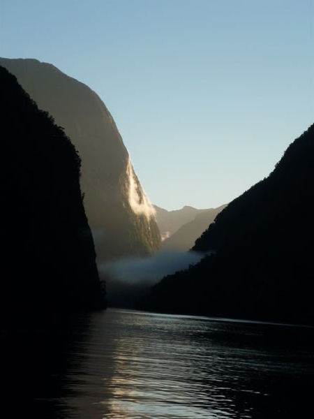 The sun coming up in the Doubtful Sound