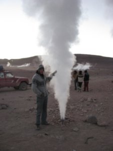 Dale warming his hand on the geysers