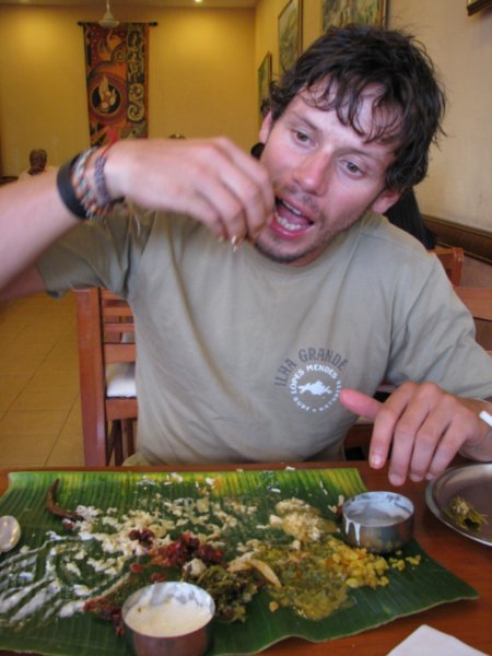 Dale eating from the Banana leaf