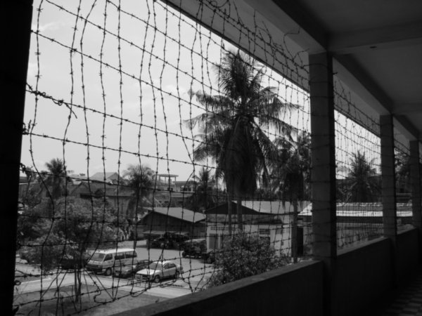 Barbed wire at the front of the building