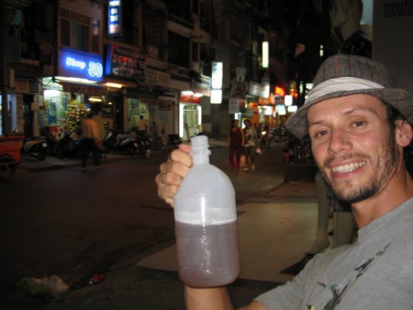 Dale enjoying a litre of Bia Hoi