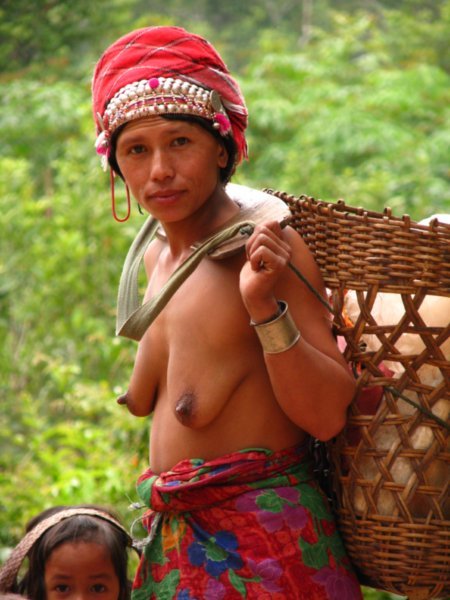 Traditional topless Akha hilltribe lady