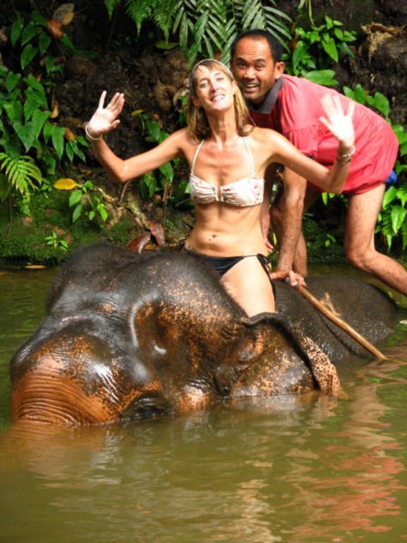 Sophie and the mahout on the elephant
