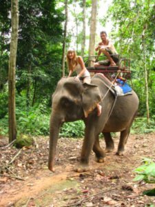 Sophie riding the elephant