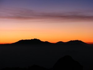 Distant volcanoes at sunrise
