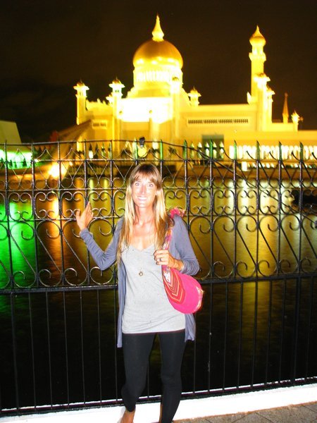 Sophie and the mosque at night