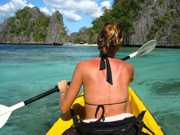 Sophie kayaking around Coron Island