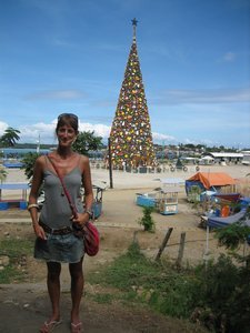 Sophie by the dock christmas tree in Puerto Princesa