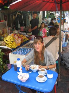 Sophie having breakfast in Bangkok