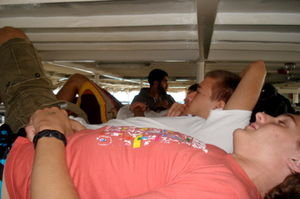 Trying to sleep on the ferry ride to Bohol