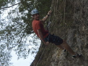 Rappelling down the cliffside