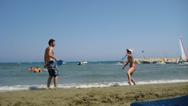 Angelos and Theano on the beach east of Larnaca