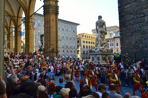 Soccer parade at Piazza della Signoria