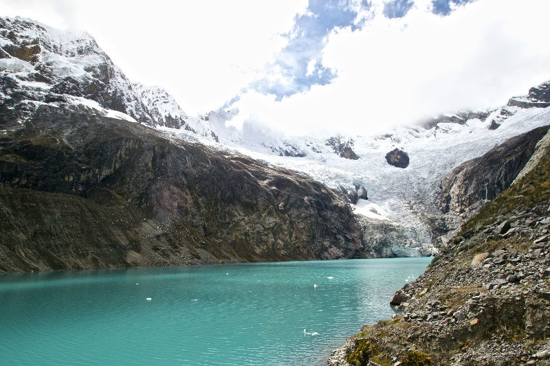 Lake and glacier above Alpamayo basecamp